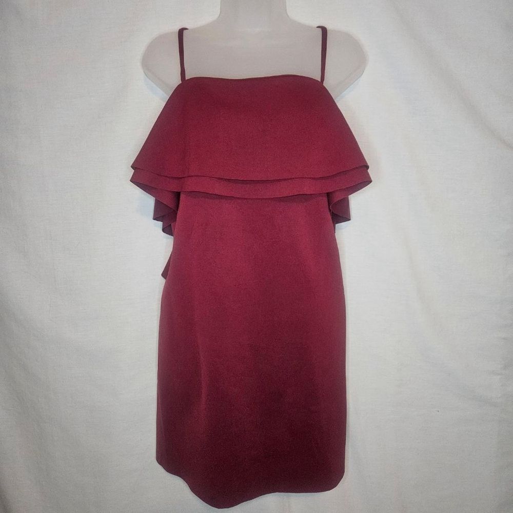 ASOS Burgundy Ruffle Front Sheath Scuba Cami Mini Dress Sz 12 NWT PTP 20.5"